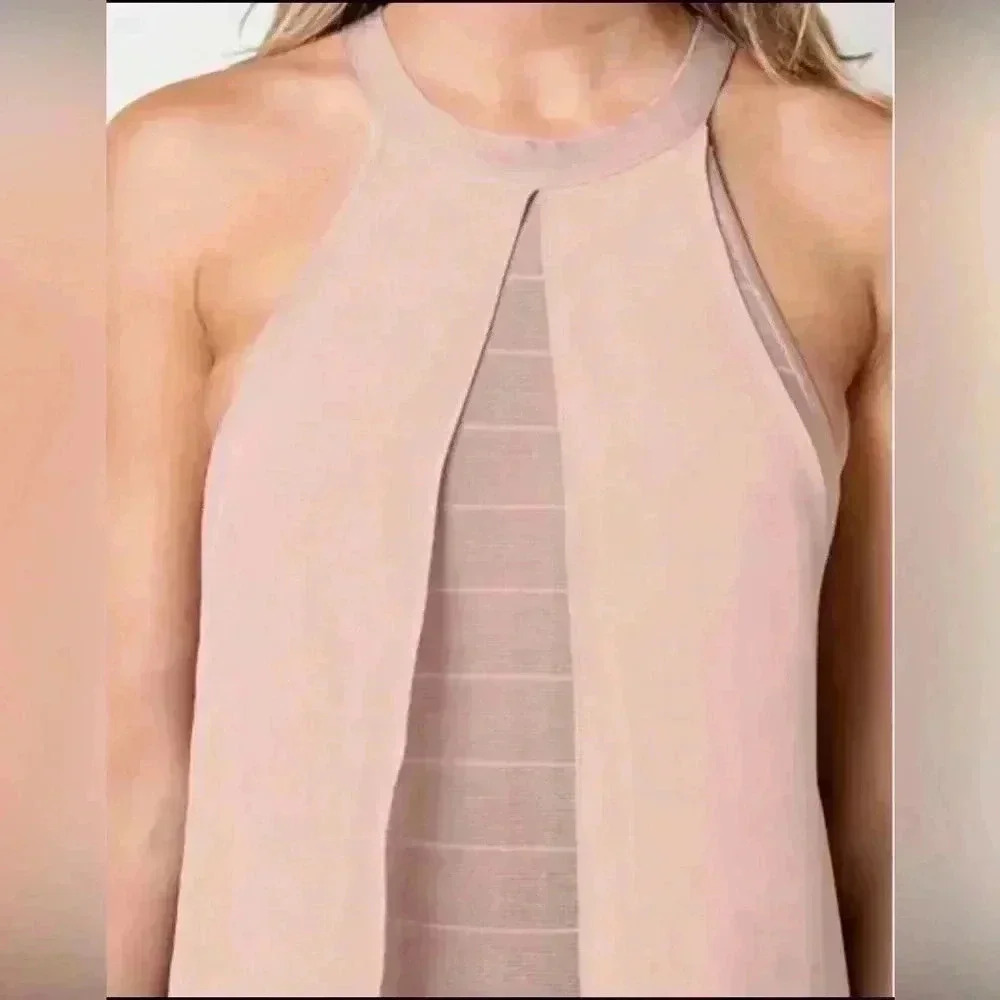 🌸VENUS Chiffon Overlay Bandage Bodycon Pink Dress Sleeveless Sexy Slimming🌸 - Picture 13 of 14